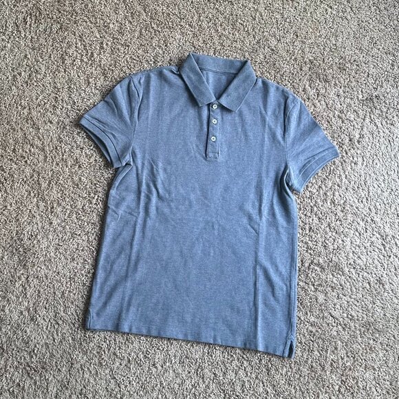 Slim Fit Blue Polo Tee – XS Cotton Stretch – Minimalist Everyday Shirt - Picture 2 of 4